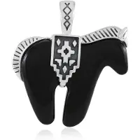 Cavill - Zilveren Hanger Geoxideerd Sterling Zilver - 25,65 Ct Zwarte Agaat Fancy Cabochon - Paardenhanger Dames Sieraden 40x38 mm