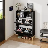 Sweiko Schoenenkast - 80 x 25 x 117 cm - Halmeubel - 2 planken - Metalen poten - Zwart