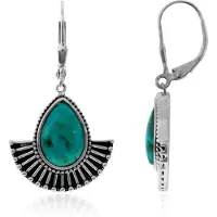 Cavill - Zilveren Oorbellen 925 Sterling Zilver Geoxideerd - Blauwe Kingman Mohave Turkoois Druppel Cabochon - Handgemaakte Boho Vintage Sieraden