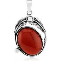 Cavill - Zilveren Hanger - Geoxideerd 925 Sterling Zilver - Natuurlijke Carneool Ovaal Cabochon 9,447 ct - Stijlvolle Zilveren Sieraden Dames