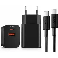 WISEQ 33W Ultra-Snellader - Dubbele snellader USB A & USB C Poorten - Geschikt voor Samsung, Huawei, Oppo, iPhone 15 & MacBooks - Inclusief 1m USB-C - USB C Kabel - Premium Zwart