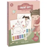 Little Dutch Waterverf set - Rosa Fairy Garden - 18 verfplaten, penseel en 2 stickervellen - Knutselen - Speelgoed kinderen - Voor meisjes - Vanaf 3 jaar