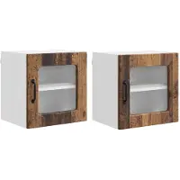 vidaXL Wandglas Kasten PORTO 2 st Oudhout Bewerkt hout