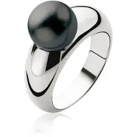 Zinzi ZIR456Z54 Ring - Zilver - Swarovski Kristal Parel - Zwart - 10 mm - Maat 54