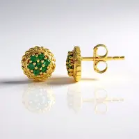 Cavill - Zilveren Oorbellen 925 Sterling Zilver met 14 Ronde Zambia Smaragden 0,189 ct - Elegante Oorbellen met Certificaat - Modieuze Edelstenen
