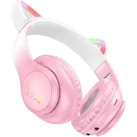 Hoco W42 Draadloze Kinder Koptelefoon met Led Kattenoortjes Max 85 dB Roze