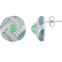 Cavill - 925 Sterling Zilver Zilveren Oorstekers met Blauwe Chalcedoon 4,68ct & Chrysopraas 1,08ct & Zirkonia 0,72ct - Elegante Oorbellen Dames
