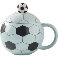 VHV - Voetbal Mok - keramische voetbalbeker 400 ml met deksel - sportieve mok voor thuis, kantoor en voetbalfeest - Wereldkampioenschapsthema
