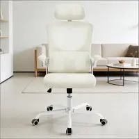 OKWISH Bureaustoel Hoge Rugleuning Verstelbaar Ergonomisch Voor Werk En Studie Metaal Mesh Beige