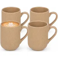 Secret De Gourmet koffie mok Memphis - 4x stuks - beige - 300 ml - drink mokken - keramiek - met stijlvol motief