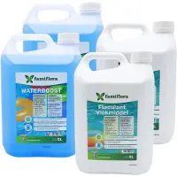 Famiflora helder zwembad pakket Waterboost 2x5L + Flocculant (vlokmiddel) 2x5L - Verwijdert troebel water volledig zodat je direct kan genieten van kristalhelder water