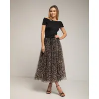 Tantra Gelaagde tule midi-rok in A-lijn met dierenprint en een elastische taille.