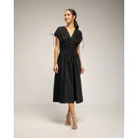 Tantra Midi-jurk met elastische taille en borst, rimpelmouwen en zakken