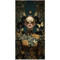 PosterMonkey Poster 75x150 cm - Vrouw - Bladeren - Goud - Vlinders - Posters - Kamer decoratie - Wanddecoratie woonkamer - Muurdecoratie slaapkamer