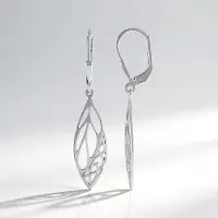 Cavill - Zilveren Oorbellen 925 Sterling Zilver - Platina Geplateerd - Lichtgewicht 41mm Bladmotief - Elegante Hangende Oorbellen - Filigraan Design