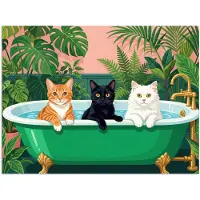 PosterMonkey Poster 160x120 cm - Badkamer - Kattenparade - Kleurrijk - Posters - Kamer decoratie - Wanddecoratie woonkamer - Muurdecoratie slaapkamer XXL