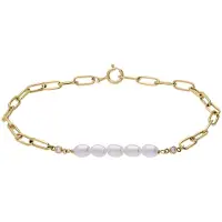 Lucardi - Dames 14 karaat armband met zirkonia en zoetwaterparel - Armband - 14 Karaat Goud - Goud - 19 cm