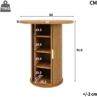 OKWISH Bartafel Met Opbergkast - Rond - 60 x 60 x 91,6 Cm - 4 Vakken - MDF Houtlook - Voor Woonkamer En Bar