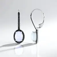 Cavill - Oorbellen 925 Sterling Zilver - 4.39 ct Ovale Regenboog Maansteen & 0.40 ct Zwarte Spinel - Platina Verguld - Elegante Handgemaakte Sieraden
