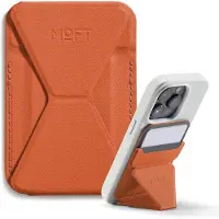 MOFT Traceerbare Magnetische Kaarthouder - Met Apple Find My - Wallet Compatibel met MagSafe - Pasjeshouder met Standaard - Vegan Leer - Portemonnee 2 Pasjes - Oranje
