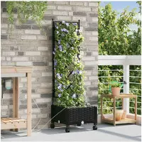 vidaXL Tuin Plantenbak met Irrigatie en Wielen Zwart 40 x 40 x 132 cm