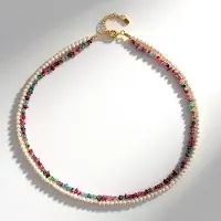 Cavill - Toermalijn Halsketting - 925 Sterling Zilver Verguld - 34 533 ct Madagaskar Toermalijn - Witte Zoetwaterparels - Verstelbaar 45-50 cm