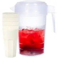 PlasticForte Waterkan van 2 Liter - transparant - kunststof - met 5x stuks onbreekbare drinkglazen - wit - 600 ml