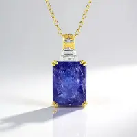 Cavill - Luxe Zilveren Halsketting 925 Sterling met 14,19 ct Tanzaniet & Baguette Zirkonen - Verguld - Achthoekige Smaragd Slijpvorm