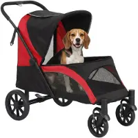 PawHut Hundewagen Hundebuggy klappbar für große Hunde & Katzen bis 30 kg Katzenbuggy mit Kissen Netzfenstern Türen Aufbewahrungstasche Katzenwagen mit Sicherheitsleinen, Bremsen, Buggy Schwarz