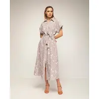 Tantra Gestreepte midi-blousejurk met borduursels en een riem