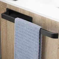 Famanu Handdoekhouder zonder boren, mat zwart, 304 roestvrij staal, zelfklevend, handdoekhouder, badkamer, handdoekhouder, wandbadhanddoekhouder, stabiel, eenarmig edel, 38 cm