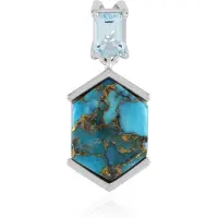 Cavill - 925 Sterling Zilver Gerhodineerde Hanger - 3,6 ct Blauwe Mohave Koper Turkoois & 0,66 ct Hemelsblauwe Topaas - Moderne Zeskantige Stijl