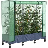 vidaXL Tuinschutting met Kasbedekking en Wielen 3 st Blauw Grijs PP