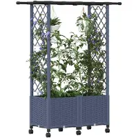 vidaXL Verhoogde plantenbak met klimrek en dak, grijs, 124,5 x 40 x 142 cm, PP