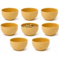 Secret De Gourmet Soepkommen Memphis - 8x - D14 cm - 600 ml - okergeel - keramiek - schaaltjes - kommetjes - stapelbaar