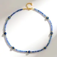 Cavill - Elegante Zilveren Halsketting met 6.8ct Blauwe Kyaniet - 925 Sterling Zilver - 14K Goud Vergulde Hematiet - Verstelbare Ronde Facet Kralen