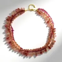 Cavill - Meerrijige Luxe Halsketting - 925 Sterling Zilver - Aardbei Kwartskristal 2,25ct & Roze Toermalijn 0,37ct - Draperende Dames Sieraad