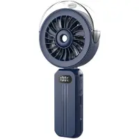 VHV - Handventilator - Mini ventilator - Draagbare ventilator - Met watervernevelaar - Oplaadbaar - Opvouwbaar - 4 snelheden - Voor reizen en make-up - 11.8*4.7*22.5cm - Donkerblauw