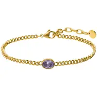 Lucardi - Dames Stainless steel armband met geboortesteen zirkonia voor dames - Armband - Staal - Goudkleurig - 20 cm