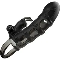 Pretty Love - Penis Sleeve met Rabbit Clitoris Stimulator – Cuper - Zwart