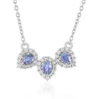 Cavill - Luxe Dames Halsketting 925 Sterling Zilver Platina - Blauwe Peervormige Ceylon Saffier 0,50ct & Cambodjaanse Zirkonia - Elegante Sieraden