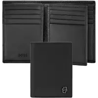 HUGO BOSS Leren kaarthoes Double B Card Case Saffiano Black zwart