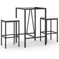vidaXL 3-delige tuinbarset met kussens, zwart, polyrotan