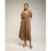 Tantra Midi-jurk met elastische taille en borst, rimpelmouwen en zakken