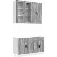 vidaXL Keukenblok PORTO 4 pcs Grijs Sonoma Bewerkt hout