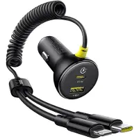 Baseus Ronde Autolader 60W Met Usb-A Usb-C Naar Lightning