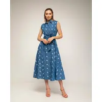 Tantra Midi tencel-blousejurk met borduursels, een uitlopende pasvorm en een riem