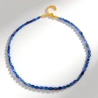 Cavill - Zilveren Halsketting 925 Sterling Zilver met Nepal Ovale Kyaniet Kralen - 64,5 ct - Verstelbare Ketting Dames Blauwe Edelsteen