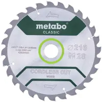 Metabo CORDLESS CUT WOOD CLASSIC 628284000 Cirkelzaagblad 216 x 30 x 1.2 mm Aantal tanden: 28 1 stuk(s)