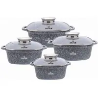Zilner Aluminium Pannenset 8 Delen Zwart met Marmerscoating